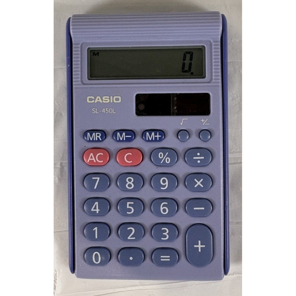 Vintage Casio SL-450L Basic Handheld Solar Powered Calculator w/Case - Purple‎